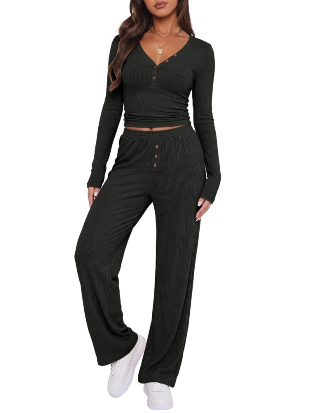 Womens 2 Piece Lounge Henley Pajama Sets Loungewear